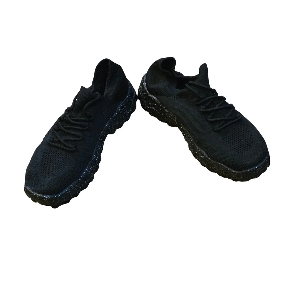 Black Knit Athletic Sock Sneakers Speckled Chunky Sole Trainers EU 38 US 7.5